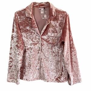 Victoria's Secret Pink Crushed Velvet Pajama Top MED Button Front Long Sleeves